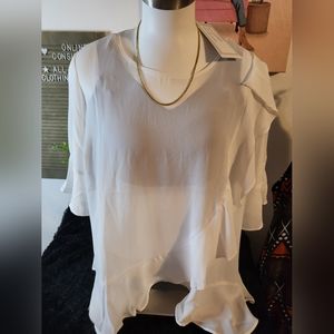 1X white Sheer Ruffle blouse